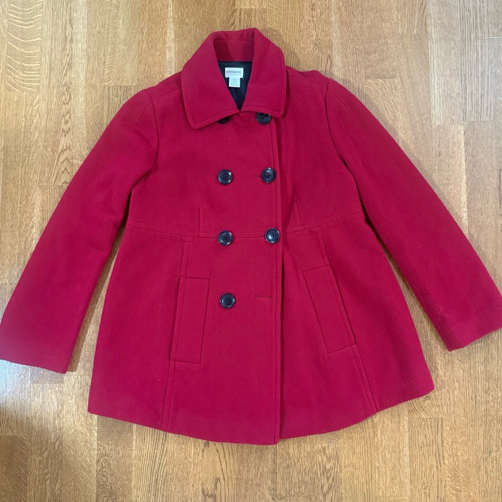 Motherhood Maternity French Trench Red Coat Double Buttons Size Small